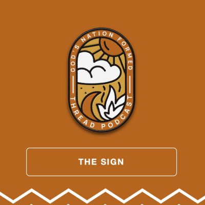 Patch 'God Nation Formed' on a bright brown background