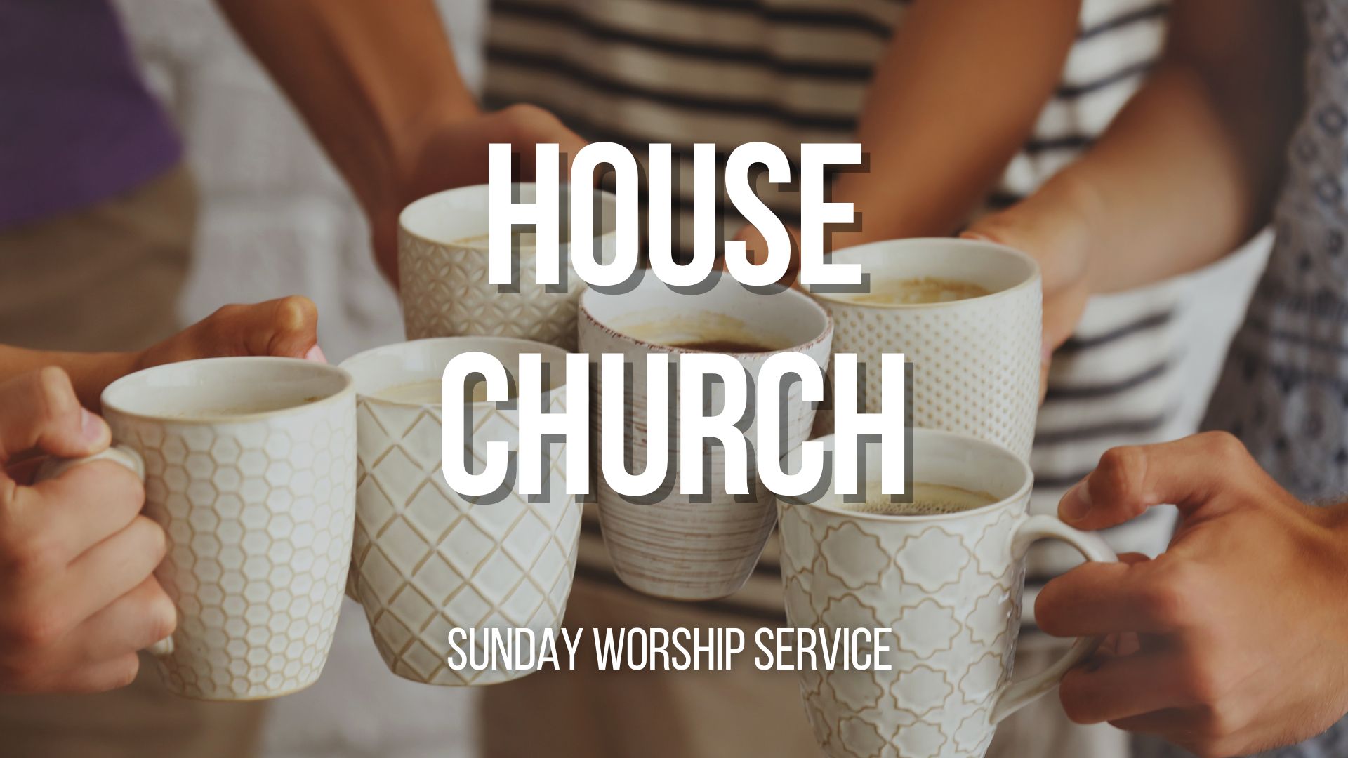 House church photo: several hands with coffee cups